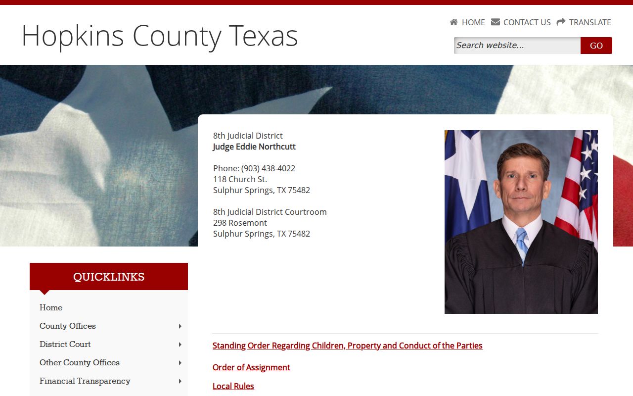 Hopkins County civil docket route on the 8th Judicial District Court page