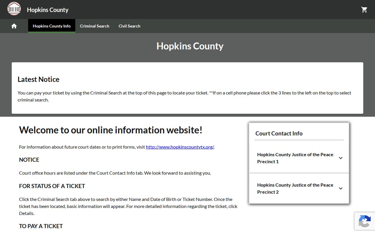 Hopkins County traffic ticket payment portal landing page