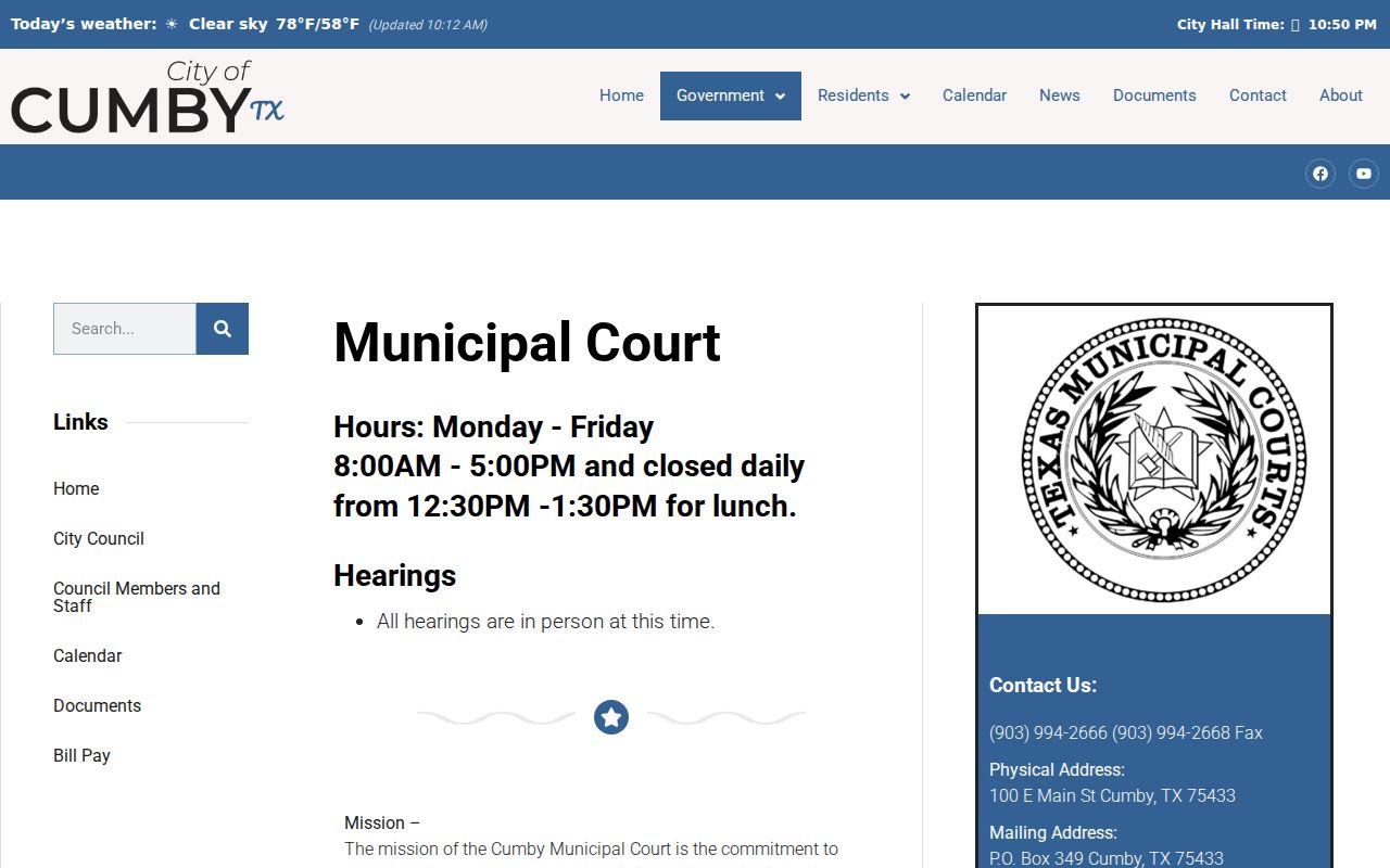 Cumby court docket Municipal Court contact and case information