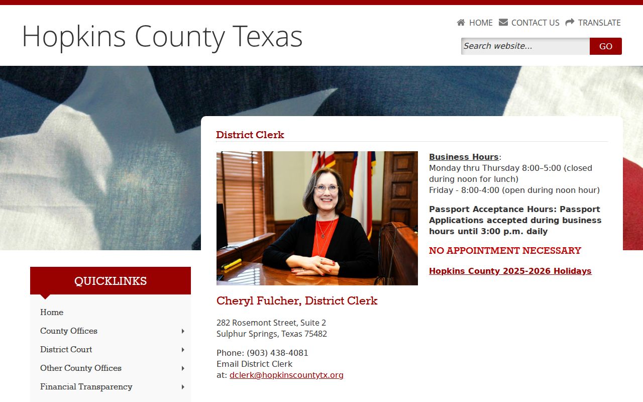 Hopkins County court record search and District Clerk contact page